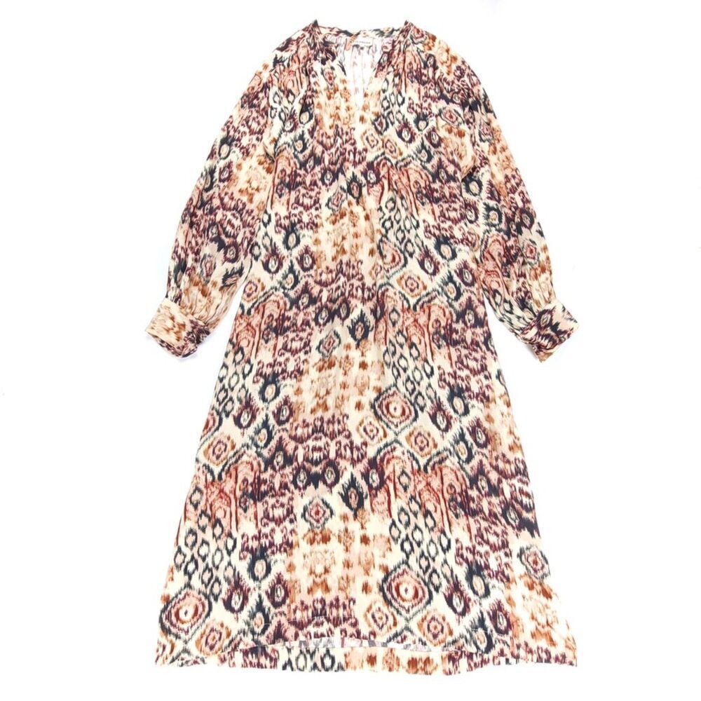 V.De.Vinster Idli Balloon Sleeve A-Line Midi Tunic Dress Lagenlook Boho Print